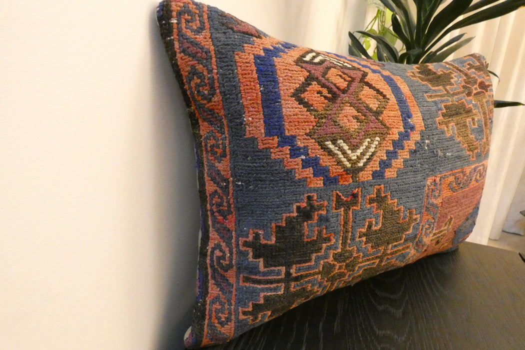 Handmade Anatolian Kilim Cushion Cover with Insert 40 x 60cm | Vintage Turkish Wool Lumbar Pillow | Organic Cotton Back - Rugs Direct New Zealand 
