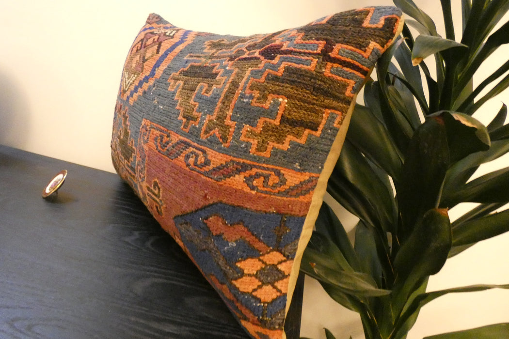 Handmade Anatolian Kilim Cushion Cover with Insert 40 x 60cm | Vintage Turkish Wool Lumbar Pillow | Organic Cotton Back - Rugs Direct New Zealand 