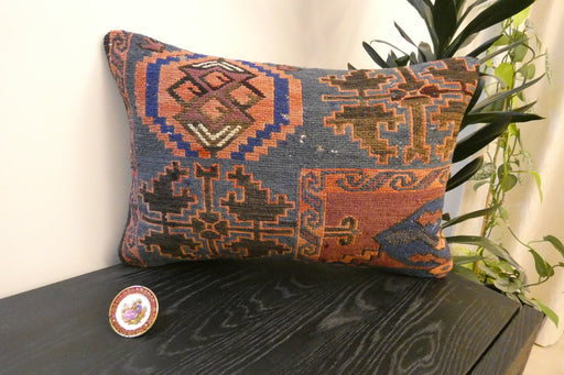 Handmade Anatolian Kilim Cushion Cover with Insert 40 x 60cm | Vintage Turkish Wool Lumbar Pillow | Organic Cotton Back - Rugs Direct New Zealand 