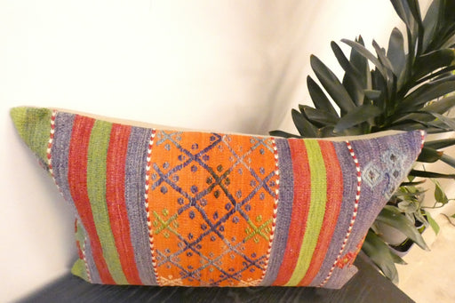 Handmade Anatolian Kilim Cushion Cover with Insert 40 x 60cm | Vintage Turkish Wool Lumbar Pillow | Organic Cotton Back - Rugs Direct New Zealand 