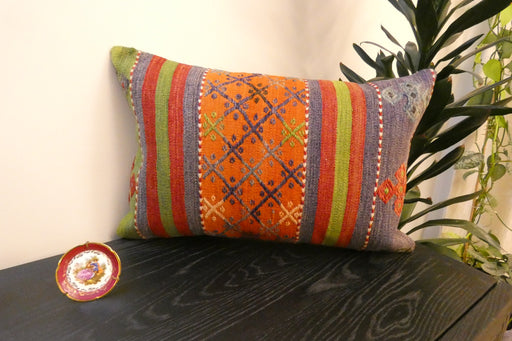 Handmade Anatolian Kilim Cushion Cover with Insert 40 x 60cm | Vintage Turkish Wool Lumbar Pillow | Organic Cotton Back - Rugs Direct New Zealand 