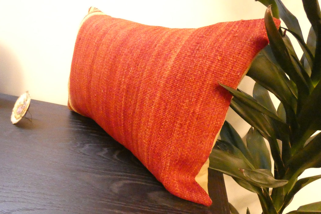 Handmade Anatolian Kilim Cushion Cover with Insert 40 x 60cm | Vintage Turkish Wool Lumbar Pillow | Organic Cotton Back - Rugs Direct New Zealand 