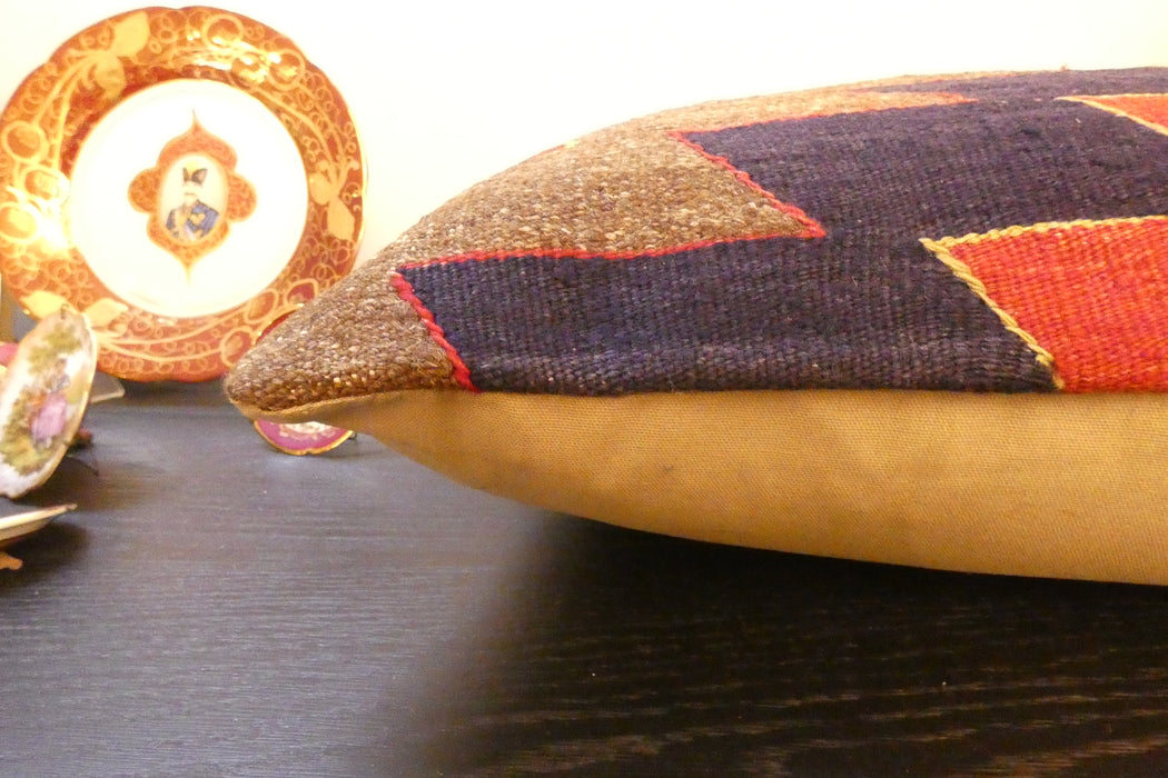 Handmade Anatolian Kilim Cushion Cover with Insert 40 x 60cm | Vintage Turkish Wool Lumbar Pillow | Organic Cotton Back - Rugs Direct New Zealand 