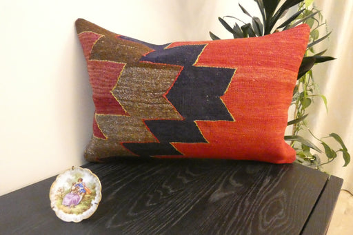 Handmade Anatolian Kilim Cushion Cover with Insert 40 x 60cm | Vintage Turkish Wool Lumbar Pillow | Organic Cotton Back - Rugs Direct New Zealand 
