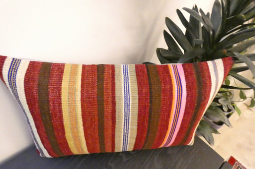 Handmade Anatolian Kilim Cushion Cover with Insert 40 x 60cm | Vintage Turkish Wool Lumbar Pillow | Organic Cotton Back - Rugs Direct New Zealand 