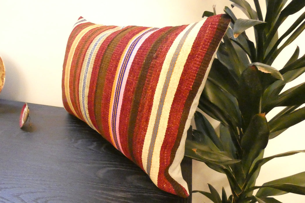 Handmade Anatolian Kilim Cushion Cover with Insert 40 x 60cm | Vintage Turkish Wool Lumbar Pillow | Organic Cotton Back - Rugs Direct New Zealand 