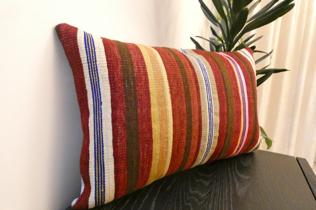 Handmade Anatolian Kilim Cushion Cover with Insert 40 x 60cm | Vintage Turkish Wool Lumbar Pillow | Organic Cotton Back - Rugs Direct New Zealand 
