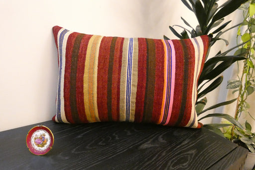 Handmade Anatolian Kilim Cushion Cover with Insert 40 x 60cm | Vintage Turkish Wool Lumbar Pillow | Organic Cotton Back - Rugs Direct New Zealand 