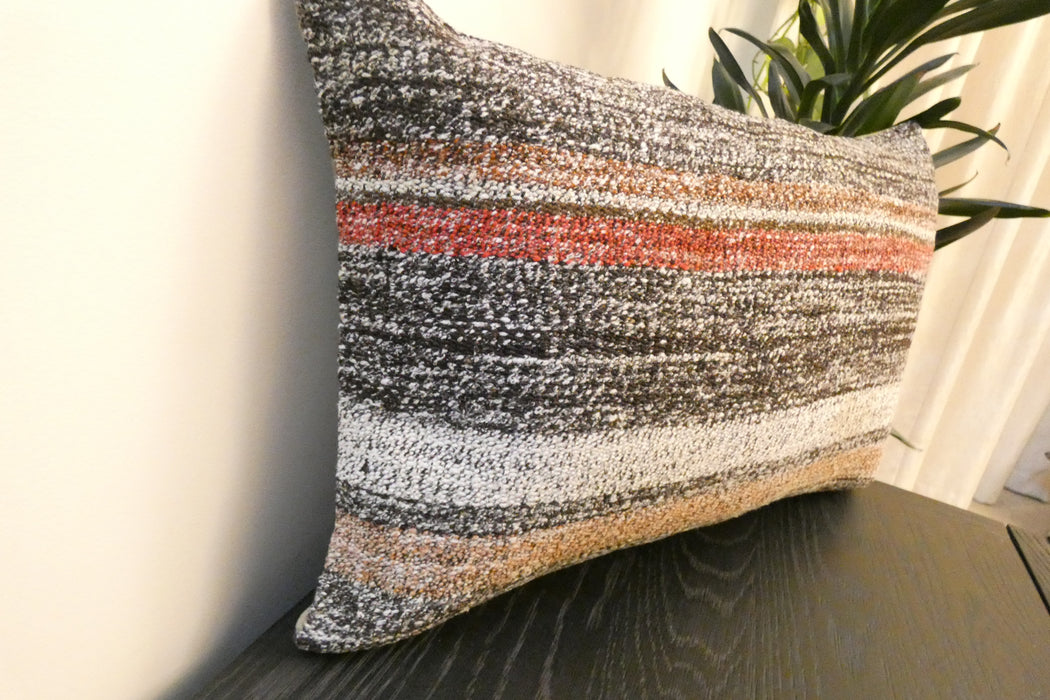 Handmade Anatolian Kilim Cushion Cover with Insert 40 x 60cm | Vintage Turkish Wool Lumbar Pillow | Organic Cotton Back - Rugs Direct New Zealand 