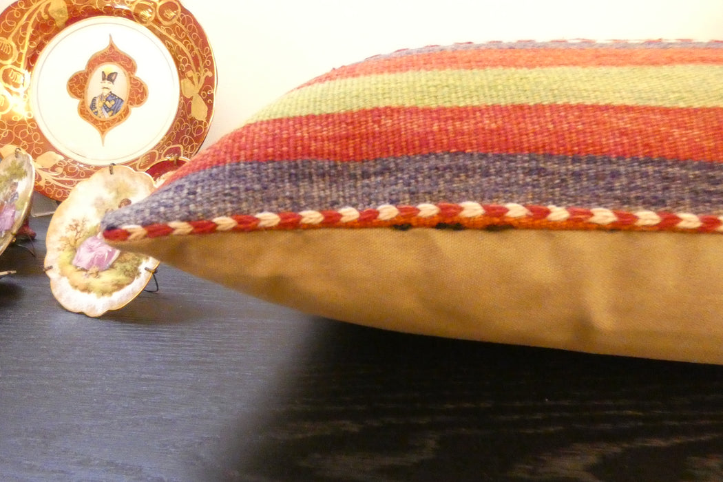 Handmade Anatolian Kilim Cushion Cover with Insert 40 x 60cm | Vintage Turkish Wool Lumbar Pillow | Organic Cotton Back - Rugs Direct New Zealand 