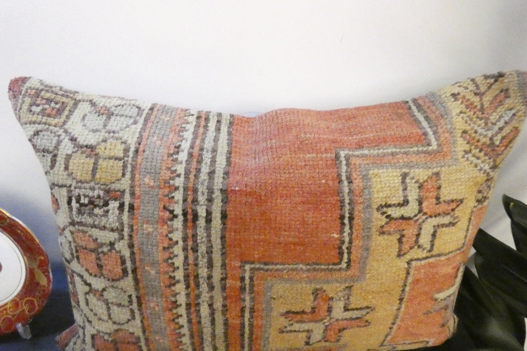 Handmade Anatolian Rug Cushion Cover with Insert 50 x 70cm | Vintage Turkish Wool Lumbar Pillow | Organic Cotton Back - Rugs Direct New Zealand 