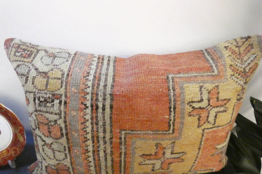 Handmade Anatolian Rug Cushion Cover with Insert 50 x 70cm | Vintage Turkish Wool Lumbar Pillow | Organic Cotton Back - Rugs Direct New Zealand 