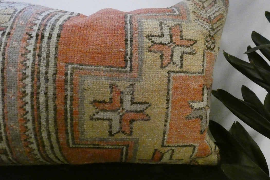 Handmade Anatolian Rug Cushion Cover with Insert 50 x 70cm | Vintage Turkish Wool Lumbar Pillow | Organic Cotton Back - Rugs Direct New Zealand 