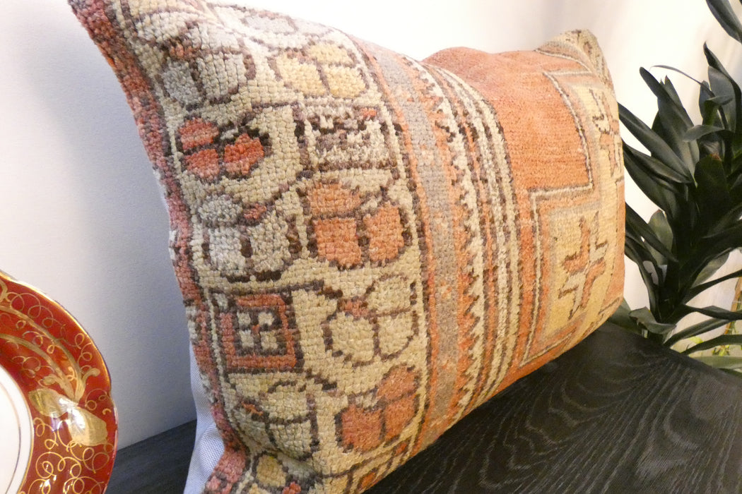 Handmade Anatolian Rug Cushion Cover with Insert 50 x 70cm | Vintage Turkish Wool Lumbar Pillow | Organic Cotton Back - Rugs Direct New Zealand 