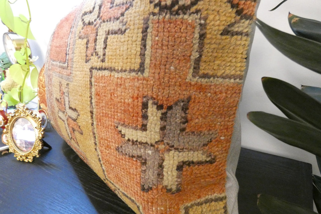 Handmade Anatolian Rug Cushion Cover with Insert 50 x 70cm | Vintage Turkish Wool Lumbar Pillow | Organic Cotton Back - Rugs Direct New Zealand 