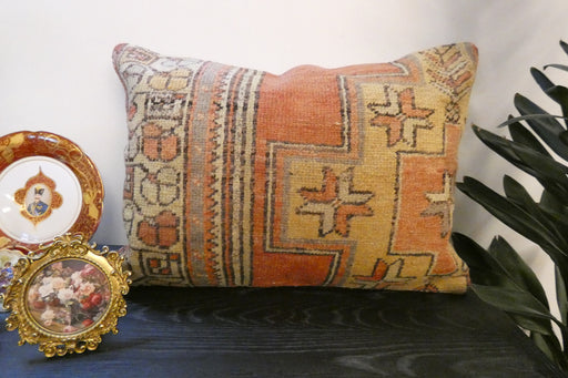 Handmade Anatolian Rug Cushion Cover with Insert 50 x 70cm | Vintage Turkish Wool Lumbar Pillow | Organic Cotton Back - Rugs Direct New Zealand 