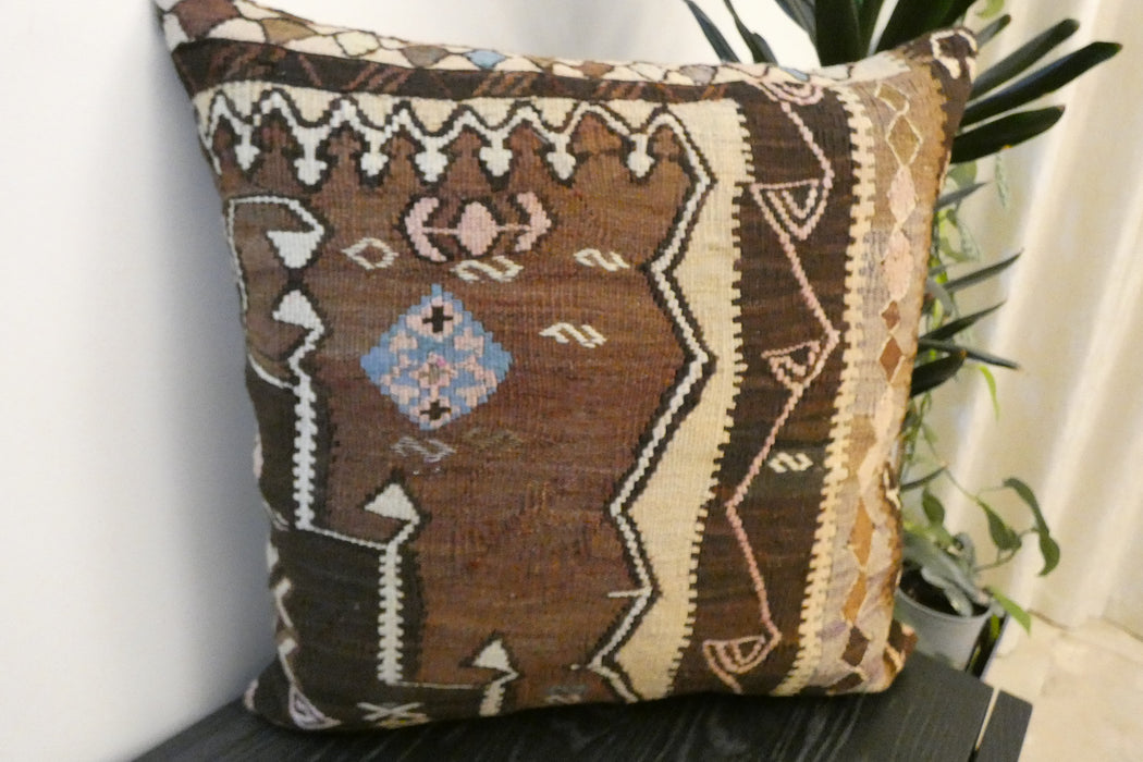 Handmade Turkish Kilim Cushion Cover 60 x 60cm with Insert | Original Anatolian Kilim | Organic Cotton Backing - Rugs Direct New Zealand 