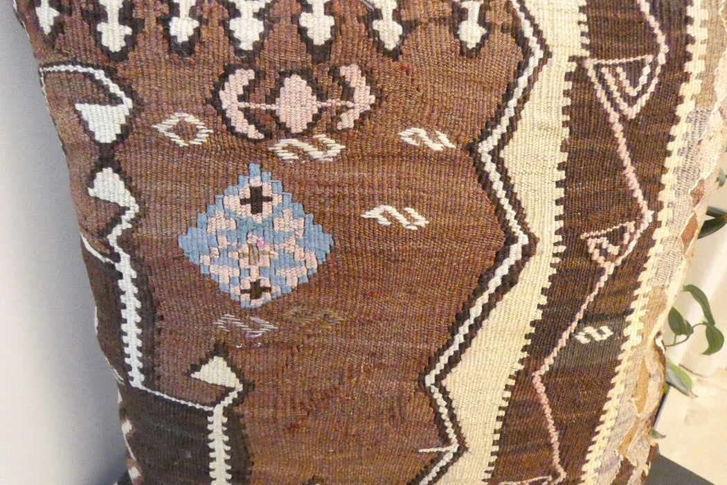 Handmade Turkish Kilim Cushion Cover 60 x 60cm with Insert | Original Anatolian Kilim | Organic Cotton Backing - Rugs Direct New Zealand 