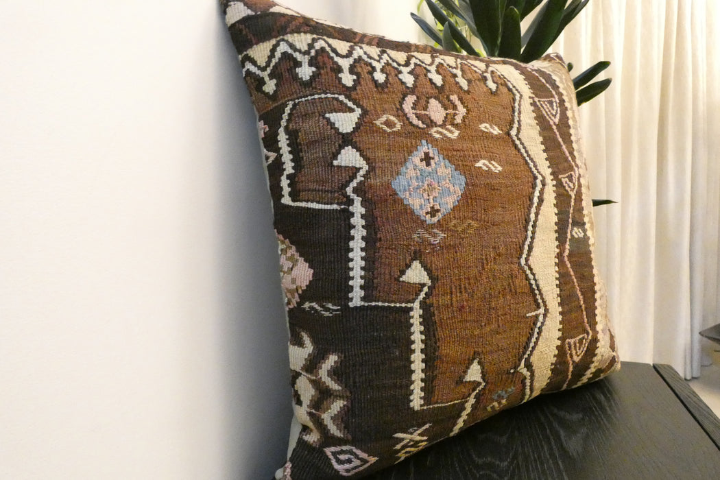 Handmade Turkish Kilim Cushion Cover 60 x 60cm with Insert | Original Anatolian Kilim | Organic Cotton Backing - Rugs Direct New Zealand 