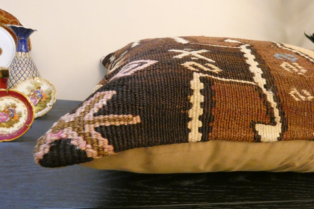 Handmade Turkish Kilim Cushion Cover 60 x 60cm with Insert | Original Anatolian Kilim | Organic Cotton Backing - Rugs Direct New Zealand 