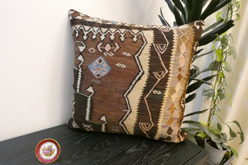 Handmade Turkish Kilim Cushion Cover 60 x 60cm with Insert | Original Anatolian Kilim | Organic Cotton Backing - Rugs Direct New Zealand 