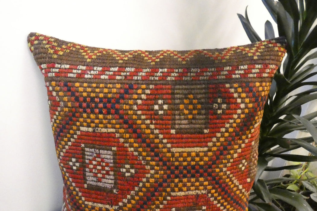 Handmade Turkish Kilim Cushion Cover 60 x 60cm with Insert | Original Anatolian Kilim | Organic Cotton Backing- Rugs Direct New Zealand 