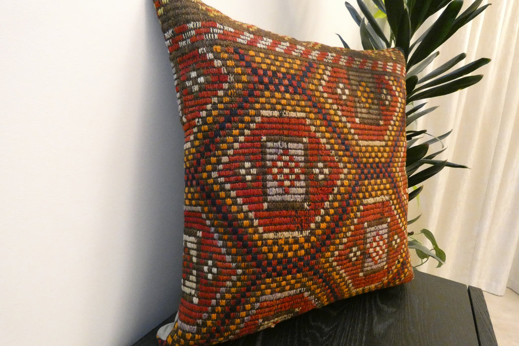 Handmade Turkish Kilim Cushion Cover 60 x 60cm with Insert | Original Anatolian Kilim | Organic Cotton Backing- Rugs Direct New Zealand 