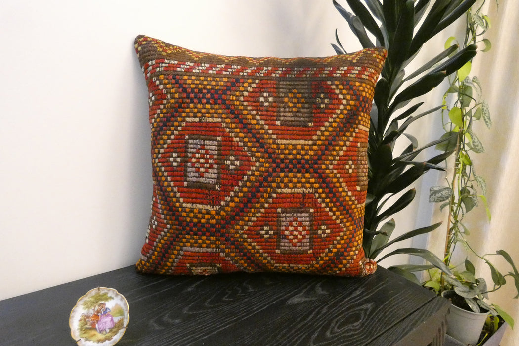 Handmade Turkish Kilim Cushion Cover 60 x 60cm with Insert | Original Anatolian Kilim | Organic Cotton Backing- Rugs Direct New Zealand 