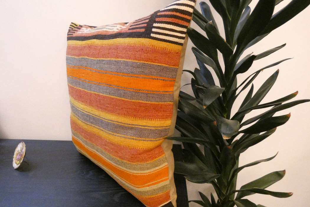 Handmade Turkish Kilim Cushion Cover 60 x 60cm with Insert | Original Anatolian Kilim | Organic Cotton Backing - Rugs Direct New Zealand 