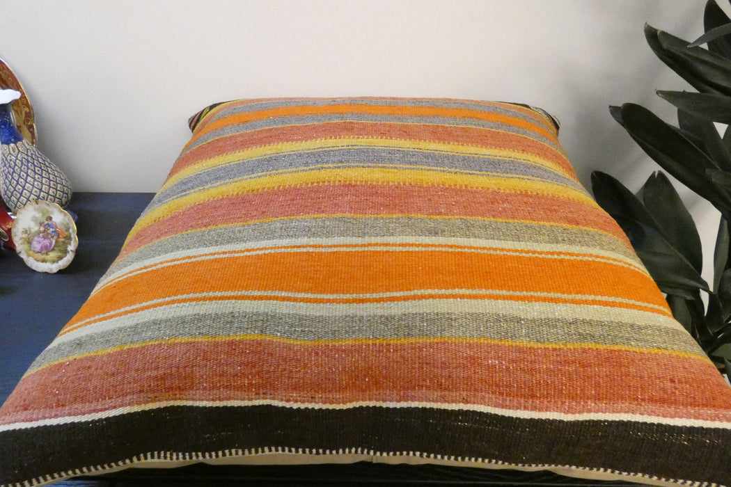 Handmade Turkish Kilim Cushion Cover 60 x 60cm with Insert | Original Anatolian Kilim | Organic Cotton Backing - Rugs Direct New Zealand 
