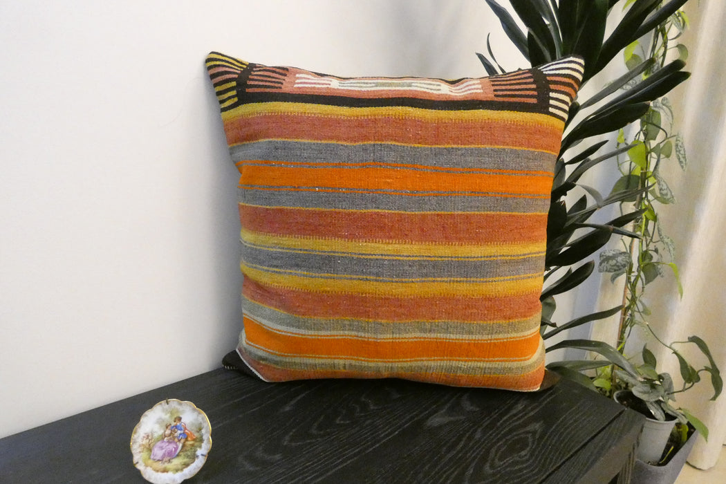 Handmade Turkish Kilim Cushion Cover 60 x 60cm with Insert | Original Anatolian Kilim | Organic Cotton Backing - Rugs Direct New Zealand 