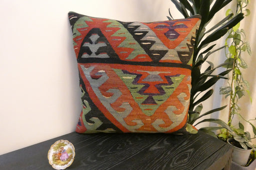 Handmade Turkish Kilim Cushion Cover 60 x 60cm with Insert | Original Anatolian Kilim | Organic Cotton Backing- Rugs Direct New Zealand 