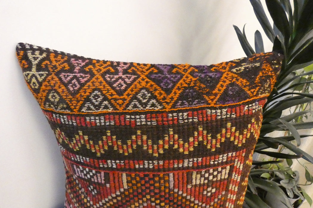 Handmade Turkish Kilim Cushion Cover 60 x 60cm with Insert | Original Anatolian Kilim | Organic Cotton Backing- Rugs Direct New Zealand 