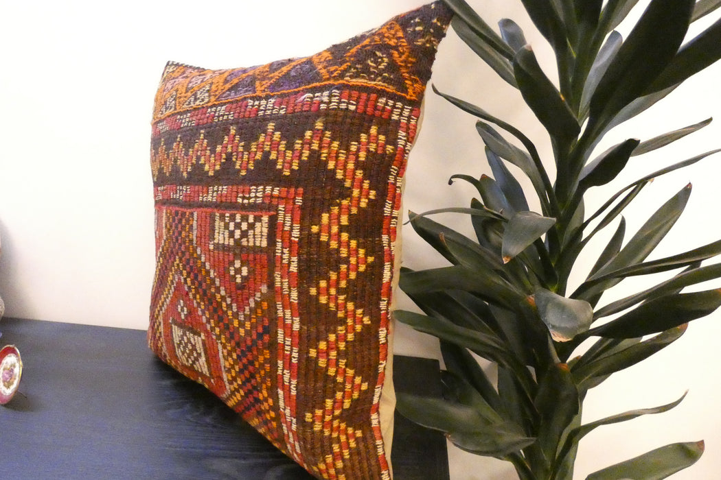 Handmade Turkish Kilim Cushion Cover 60 x 60cm with Insert | Original Anatolian Kilim | Organic Cotton Backing- Rugs Direct New Zealand 