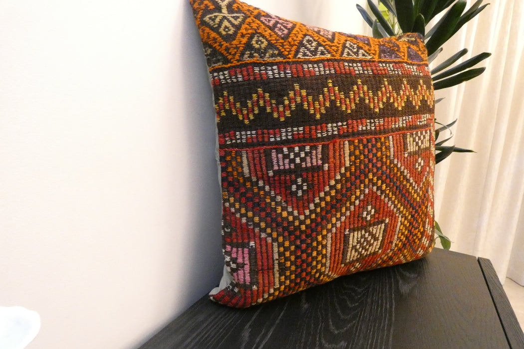 Handmade Turkish Kilim Cushion Cover 60 x 60cm with Insert | Original Anatolian Kilim | Organic Cotton Backing- Rugs Direct New Zealand 
