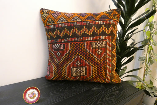Handmade Turkish Kilim Cushion Cover 60 x 60cm with Insert | Original Anatolian Kilim | Organic Cotton Backing- Rugs Direct New Zealand 