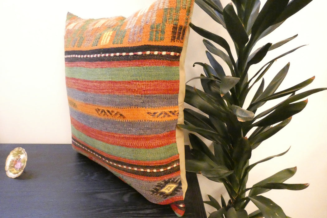 Handmade Turkish Kilim Cushion Cover 60 x 60cm with Insert | Original Anatolian Kilim | Organic Cotton Backing- Rugs Direct New Zealand 