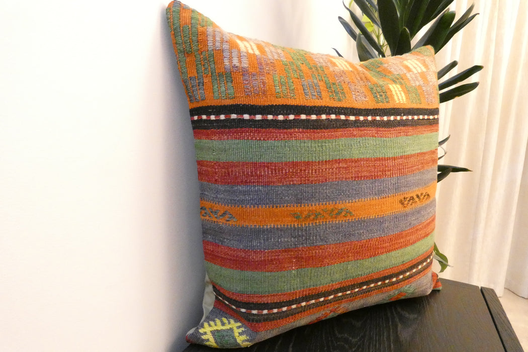 Handmade Turkish Kilim Cushion Cover 60 x 60cm with Insert | Original Anatolian Kilim | Organic Cotton Backing- Rugs Direct New Zealand 