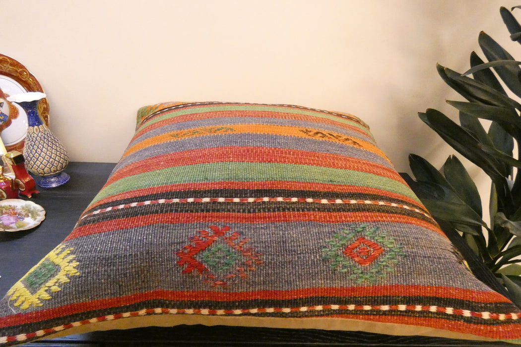 Handmade Turkish Kilim Cushion Cover 60 x 60cm with Insert | Original Anatolian Kilim | Organic Cotton Backing- Rugs Direct New Zealand 