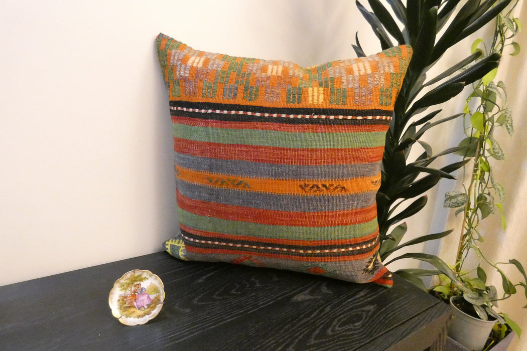 Handmade Turkish Kilim Cushion Cover 60 x 60cm with Insert | Original Anatolian Kilim | Organic Cotton Backing- Rugs Direct New Zealand 