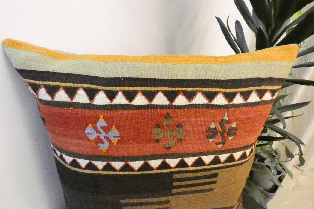 Handmade Turkish Kilim Cushion Cover 60 x 60cm with Insert | Original Anatolian Kilim | Organic Cotton Backing - Rugs Direct New Zealand 