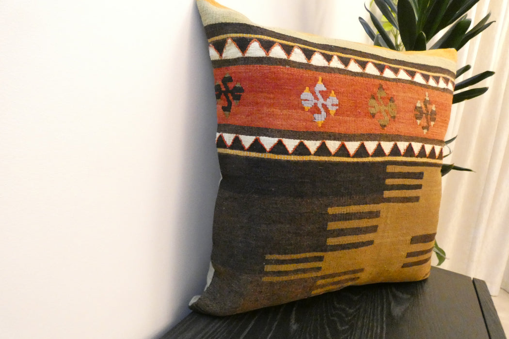 Handmade Turkish Kilim Cushion Cover 60 x 60cm with Insert | Original Anatolian Kilim | Organic Cotton Backing - Rugs Direct New Zealand 
