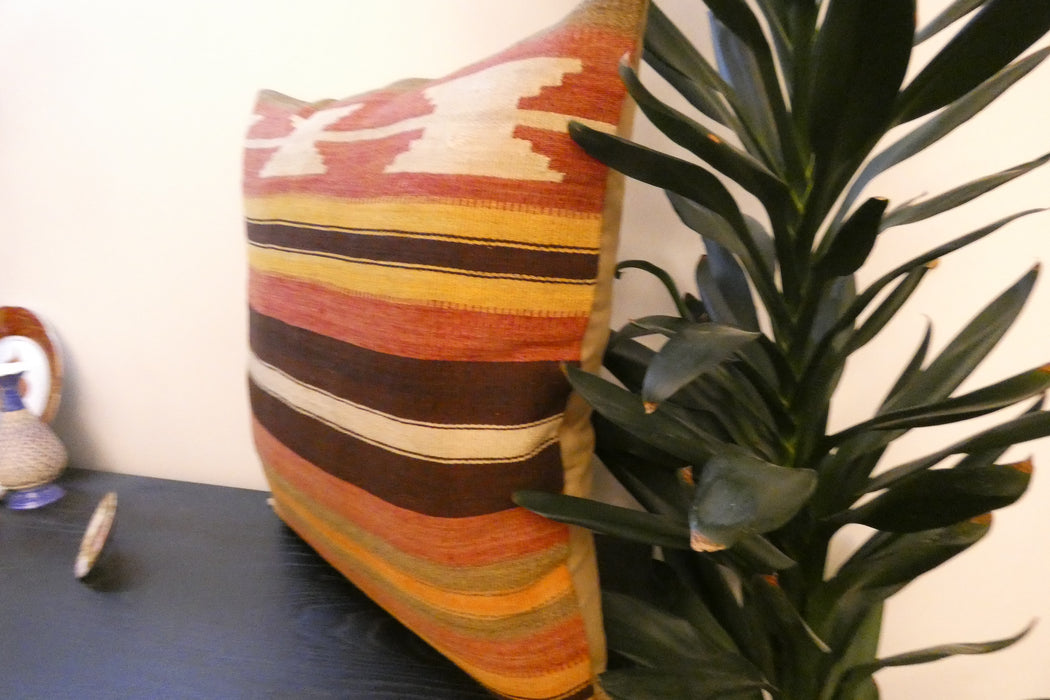 Handmade Turkish Kilim Cushion Cover 60 x 60cm with Insert | Original Anatolian Kilim | Organic Cotton Backing - Rugs Direct New Zealand 