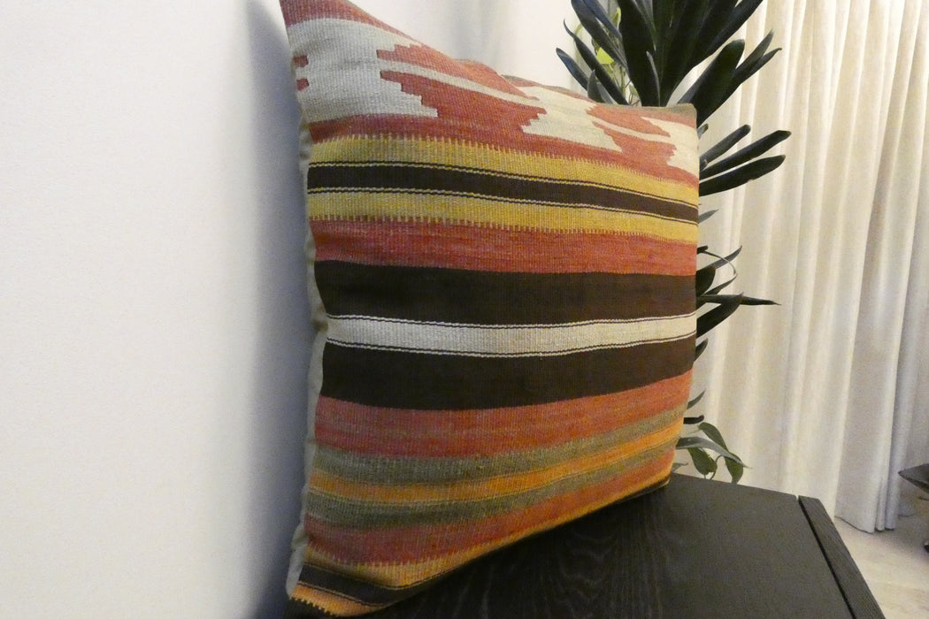 Handmade Turkish Kilim Cushion Cover 60 x 60cm with Insert | Original Anatolian Kilim | Organic Cotton Backing - Rugs Direct New Zealand 