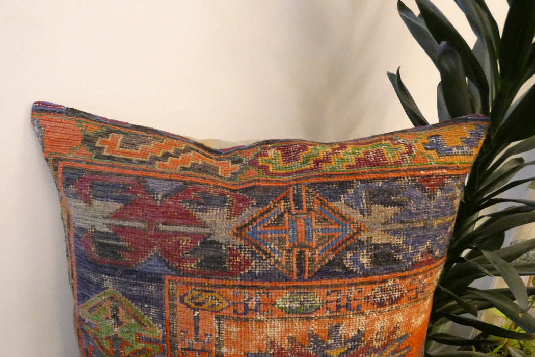 Handmade Turkish Kilim Cushion Cover 60 x 60cm with Insert | Original Anatolian Kilim | Organic Cotton Backing - Rugs Direct New Zealand 