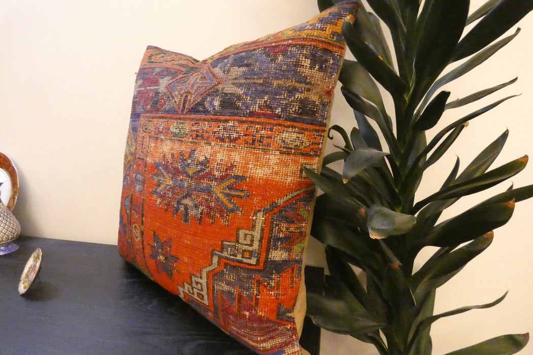 Handmade Turkish Kilim Cushion Cover 60 x 60cm with Insert | Original Anatolian Kilim | Organic Cotton Backing - Rugs Direct New Zealand 