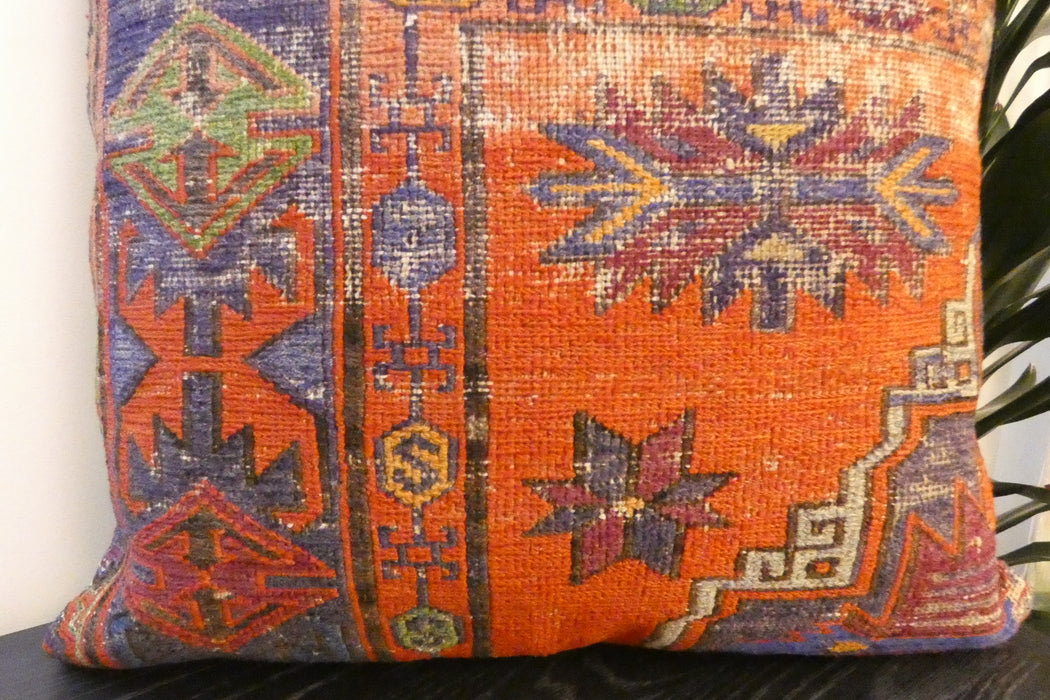 Handmade Turkish Kilim Cushion Cover 60 x 60cm with Insert | Original Anatolian Kilim | Organic Cotton Backing - Rugs Direct New Zealand 