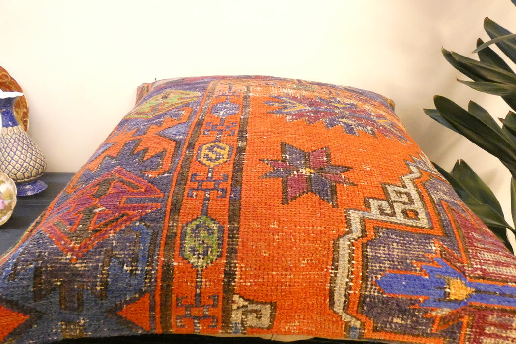 Handmade Turkish Kilim Cushion Cover 60 x 60cm with Insert | Original Anatolian Kilim | Organic Cotton Backing - Rugs Direct New Zealand 