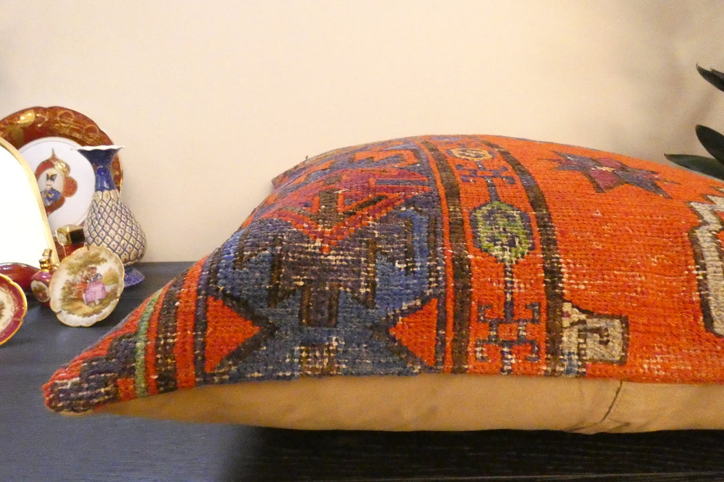 Handmade Turkish Kilim Cushion Cover 60 x 60cm with Insert | Original Anatolian Kilim | Organic Cotton Backing - Rugs Direct New Zealand 