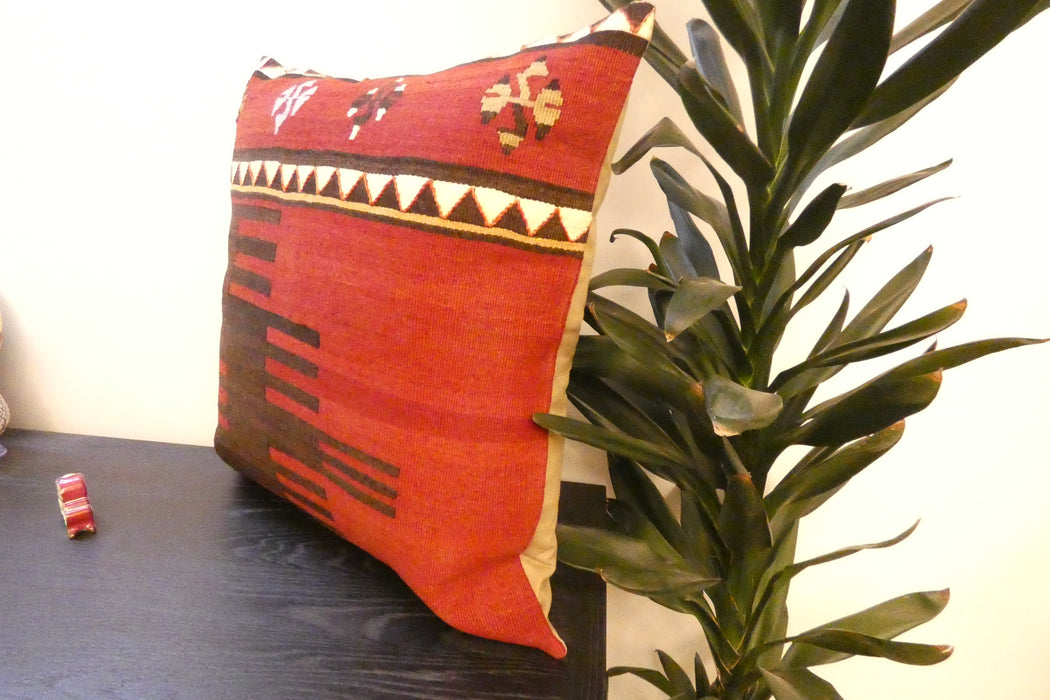 Handmade Turkish Kilim Cushion Cover 60 x 60cm with Insert | Original Anatolian Kilim | Organic Cotton Backing - Rugs Direct New Zealand 